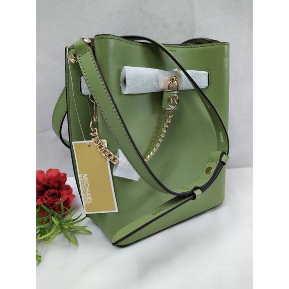 Michael Kors Hamilton Legacy Green Leather Lock Detail Messenger Bag - NWT $458 - Picture 1 of 13